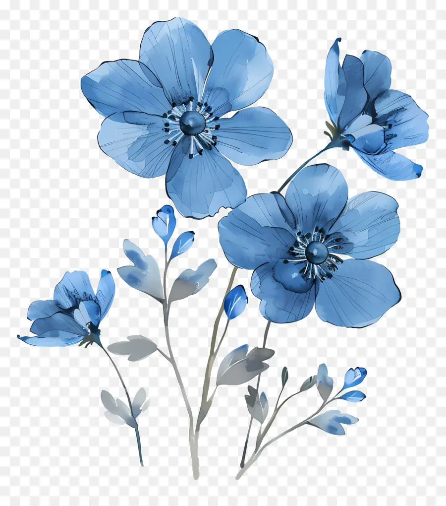 Fleurs Bleues Aquarelles，Fleurs Bleues PNG