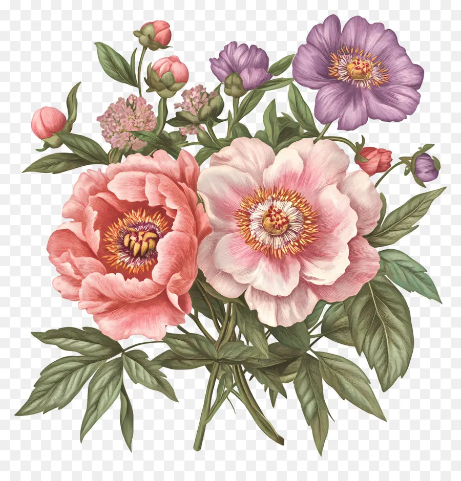 Bouquet Rose，Pivoines PNG