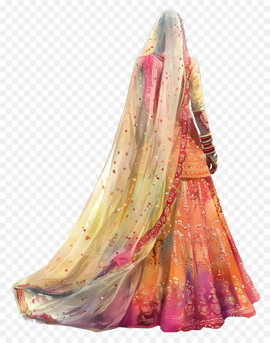 Robe De Mariée Aquarelle，Sari Rouge PNG