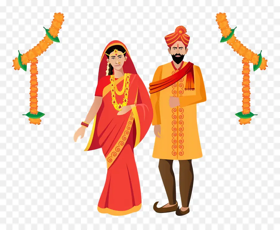 Couple De Mariage Indien，Couple Traditionnel PNG