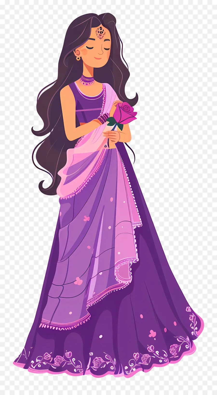 Dessin Animé Femme Indienne，Femme En Robe Violette PNG