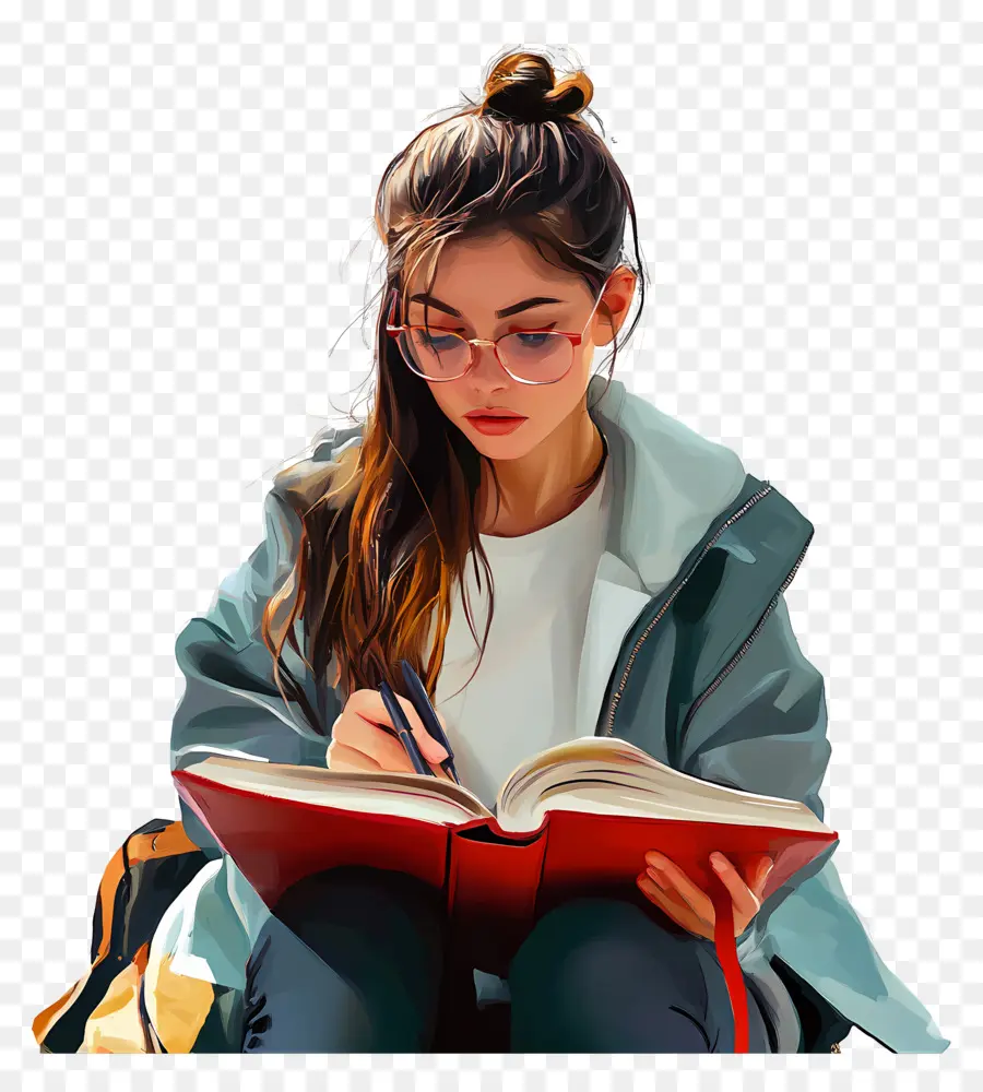 Fille étudiante，Fille Lisant PNG