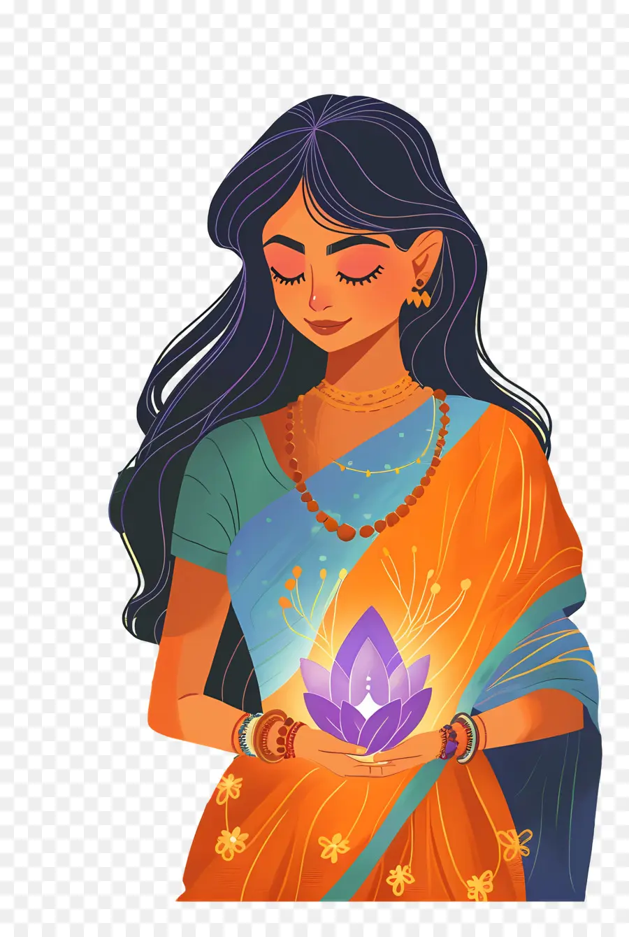 Fille Indienne，Femme Au Lotus PNG