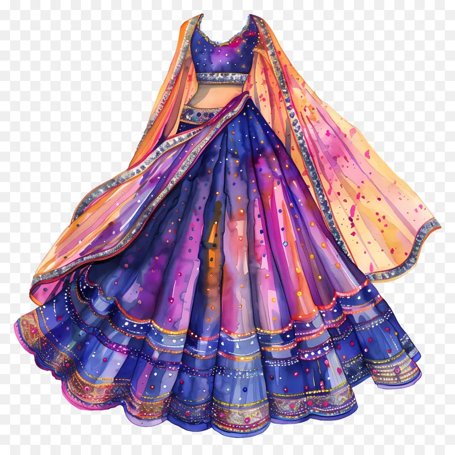 Robe De Mariée Aquarelle，Robe Traditionnelle Colorée PNG