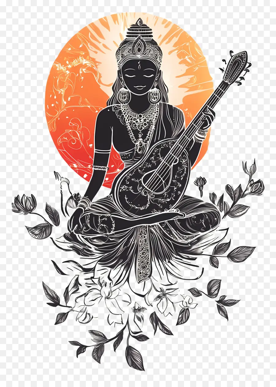 Saraswati，Déesse Avec Veena PNG