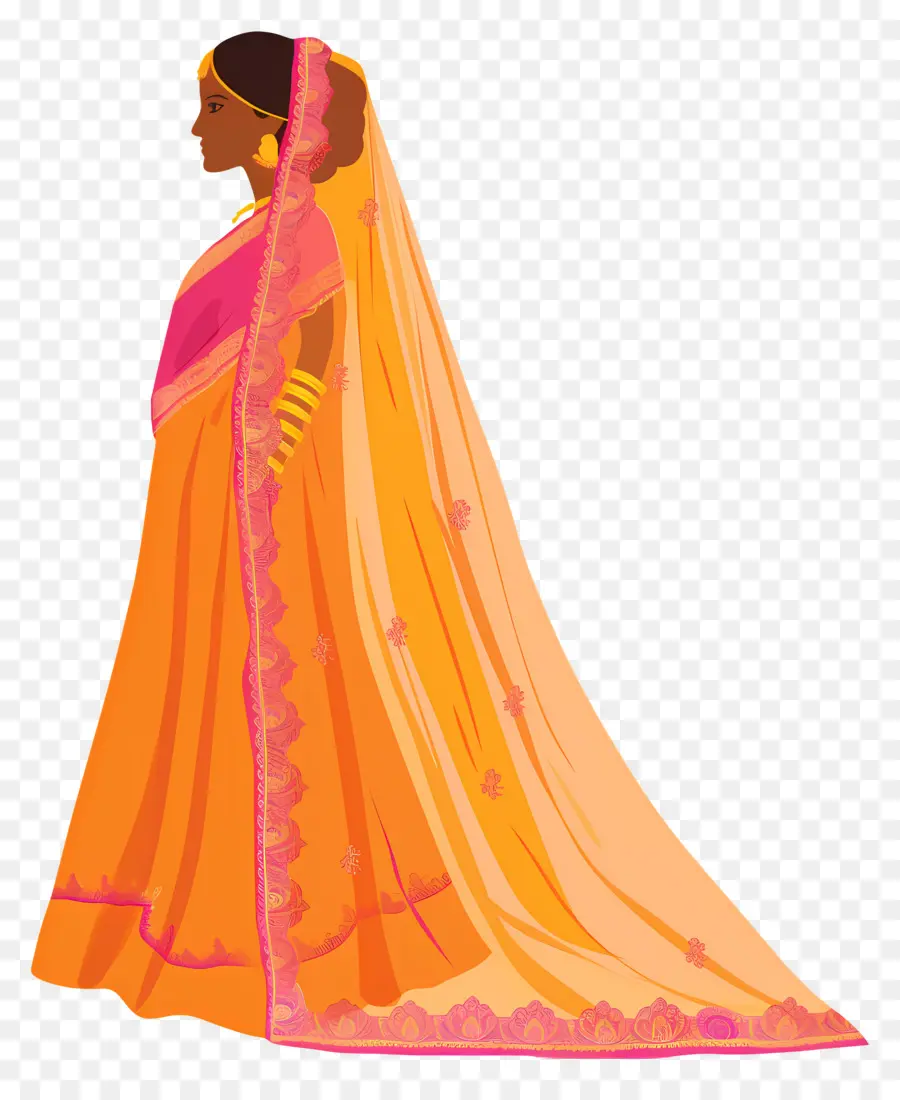 Mariée Indienne，Sari Orange PNG