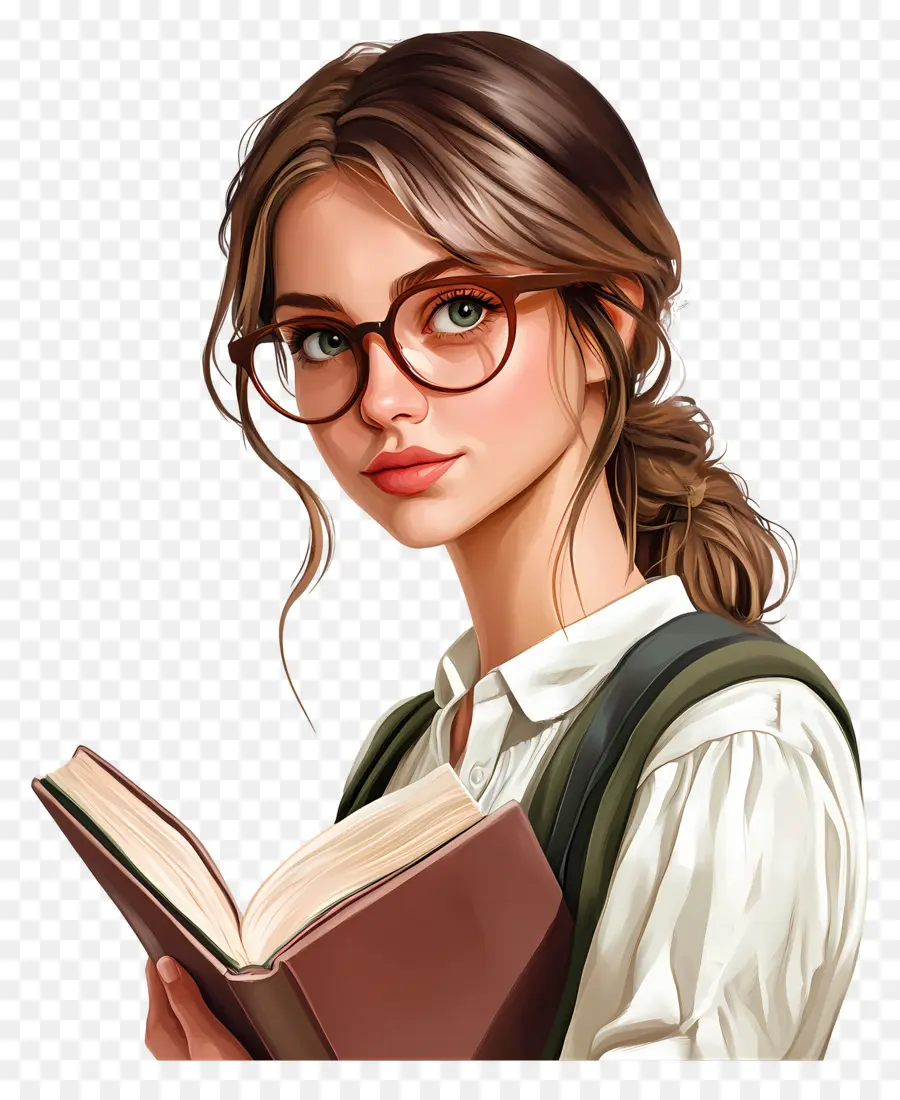 Fille étudiante，Fille Avec Des Lunettes Lisant PNG