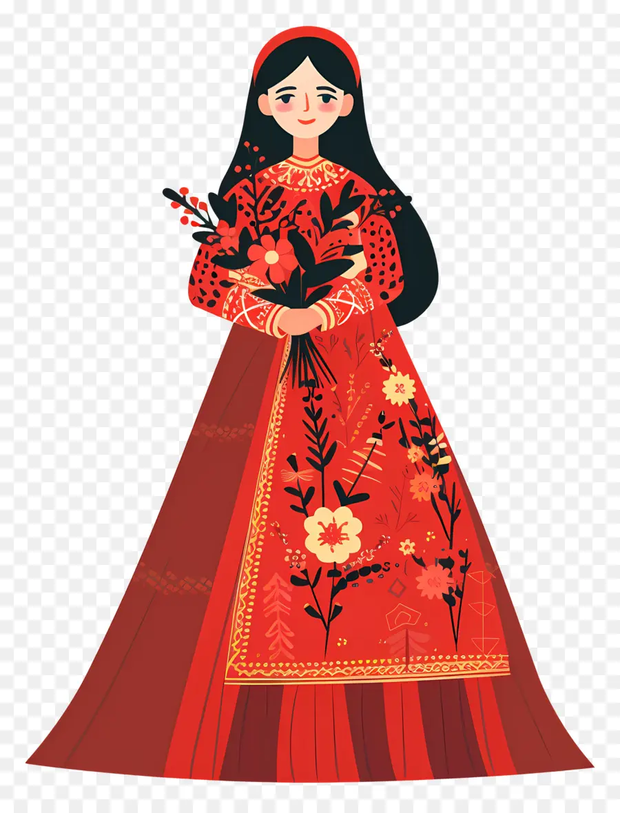 Mariée De Dessin Animé，Femme En Robe Rouge PNG