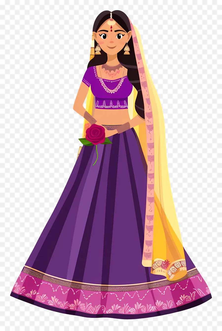 Dessin Animé Femme Indienne，Robe Traditionnelle Violette PNG