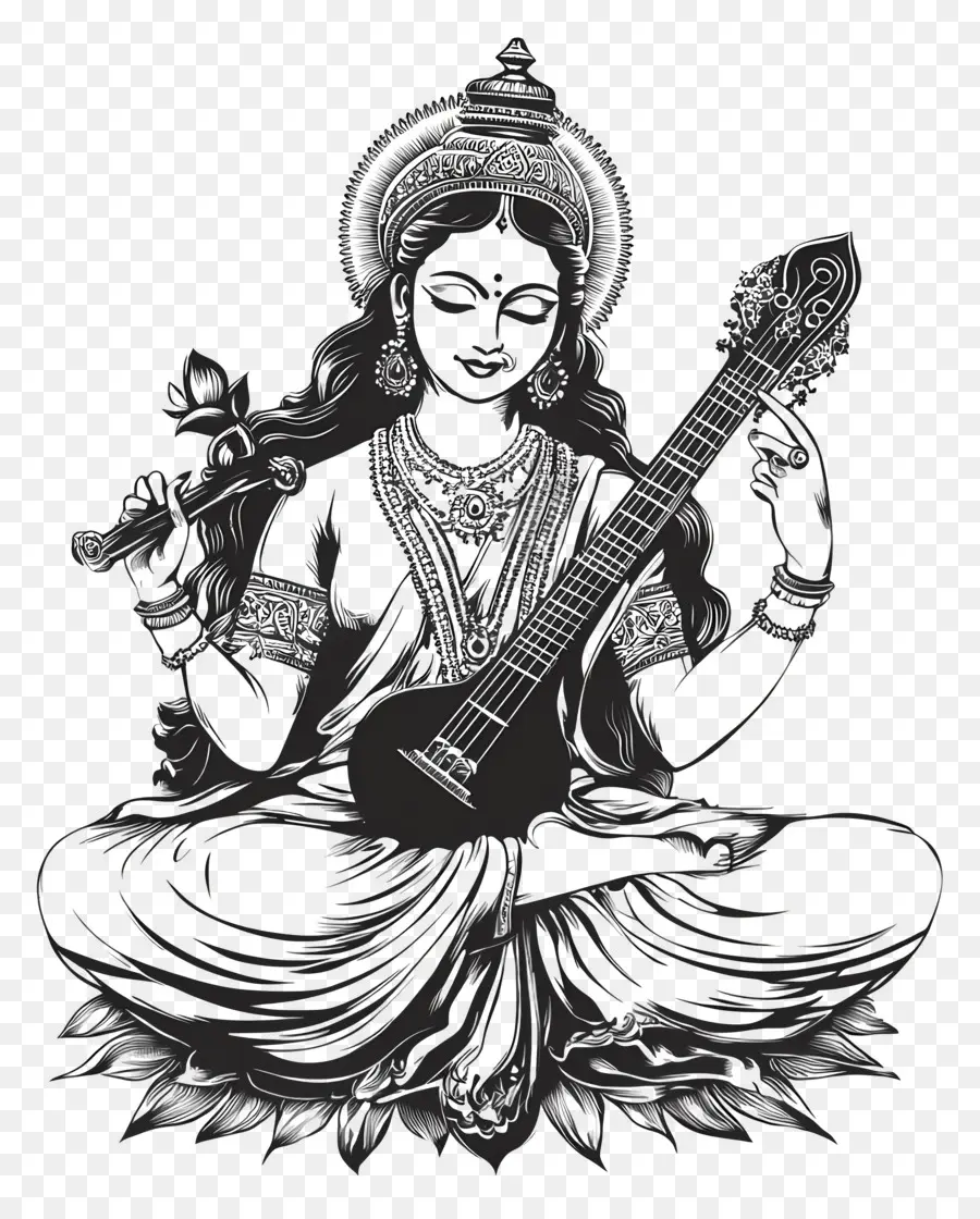 Saraswati，Déesse Jouant Veena PNG