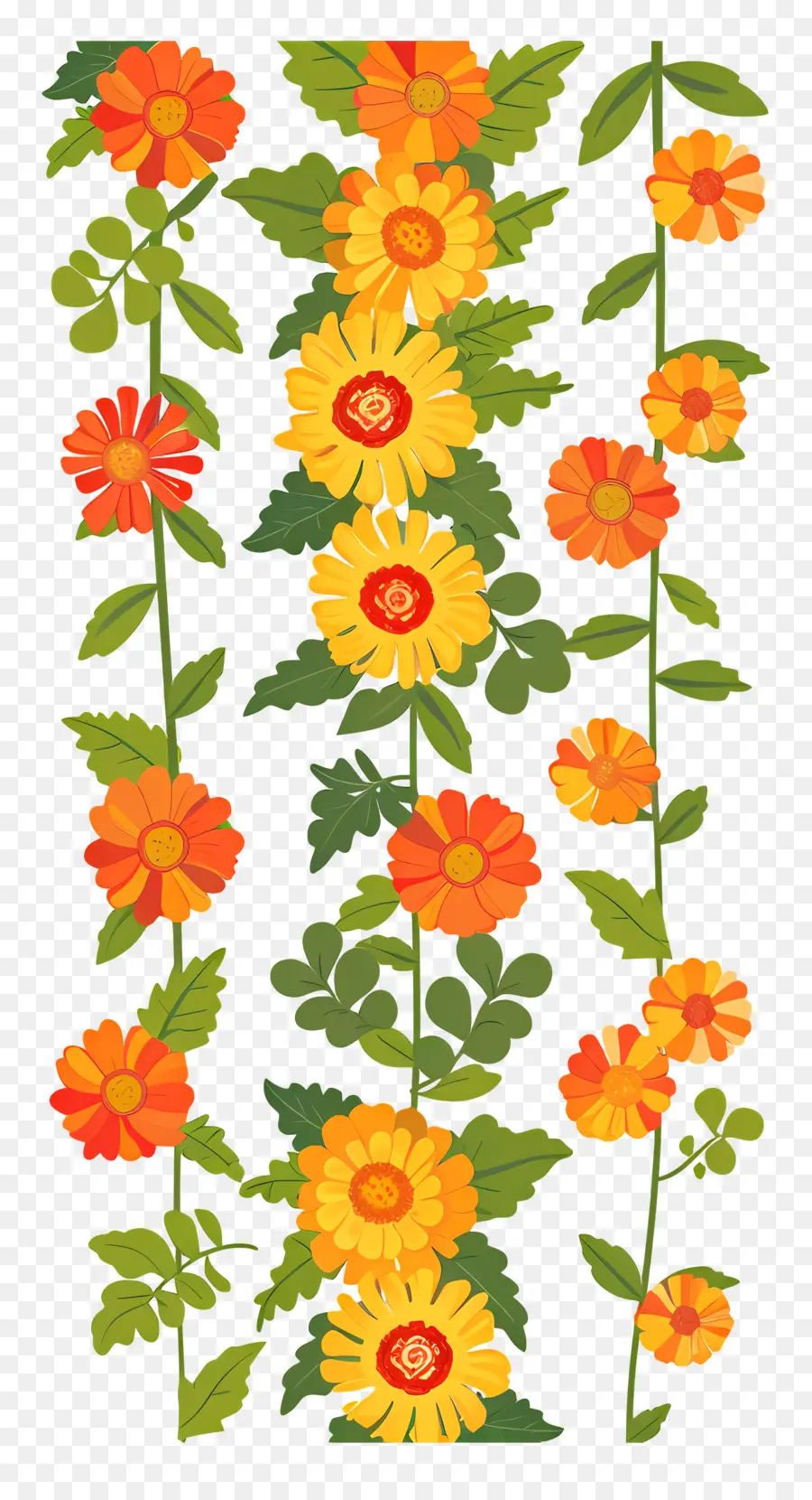 Guirlande De Soucis，Fleurs Orange Et Jaunes PNG