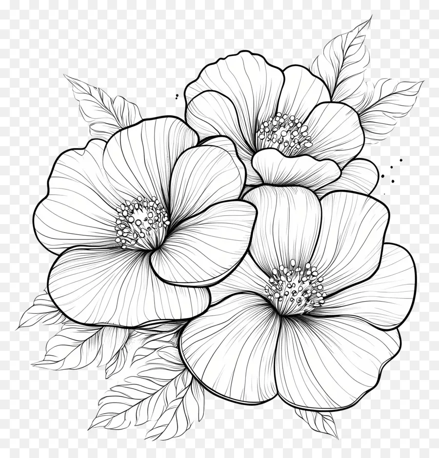 Coloriage，Fleurs Noires Et Blanches PNG