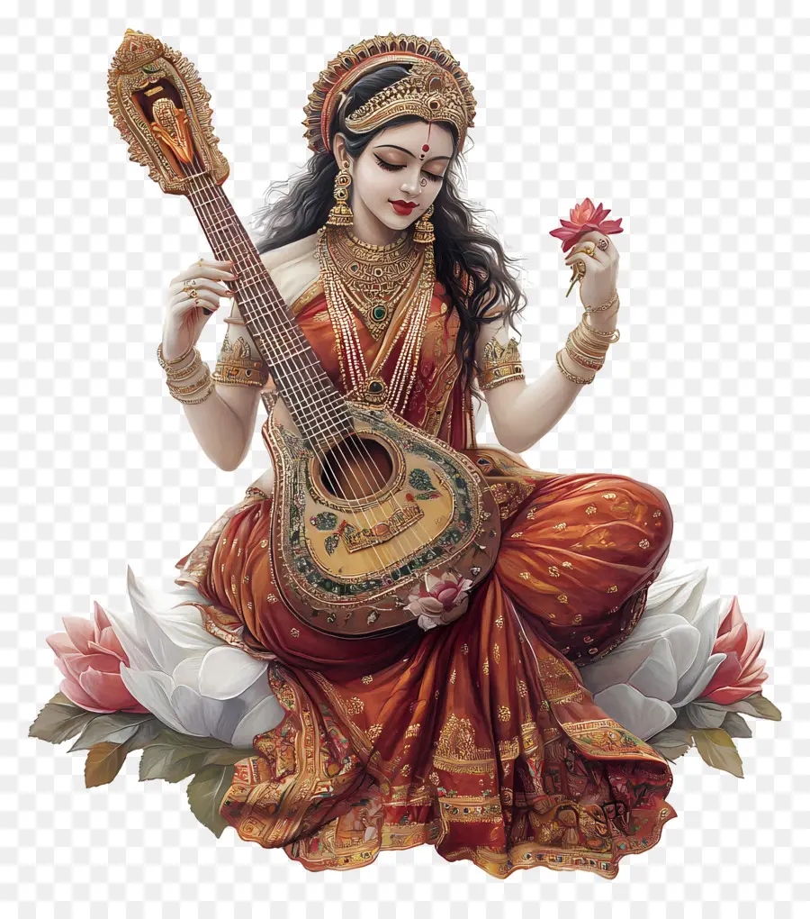 Saraswati，Déesse Avec Veena PNG