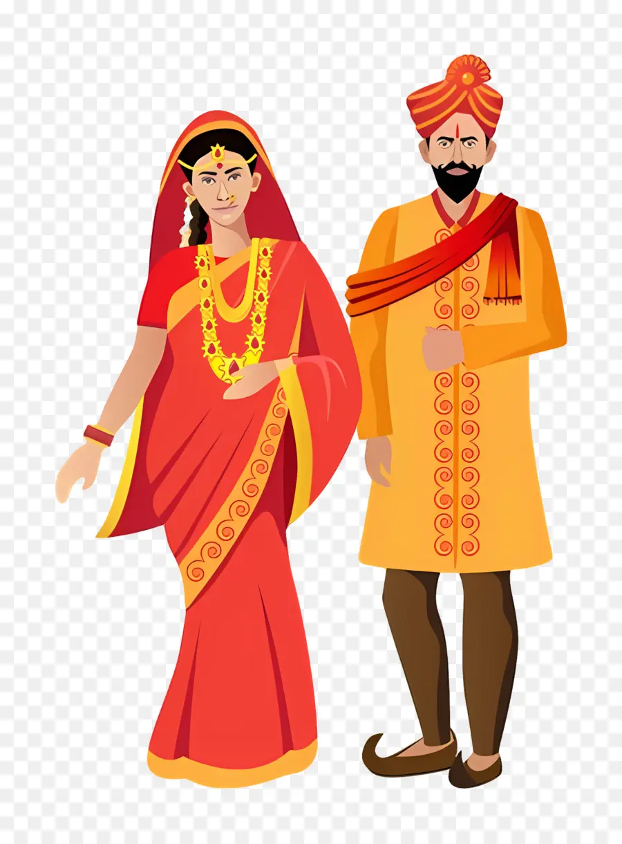 Couple De Mariage Indien，Couple Traditionnel PNG