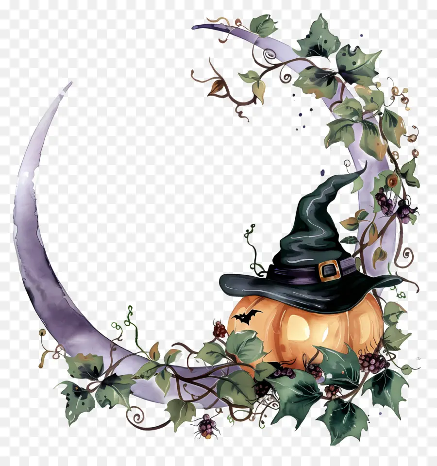 Couronne D'halloween，Citrouille Avec Chapeau De Sorcière PNG