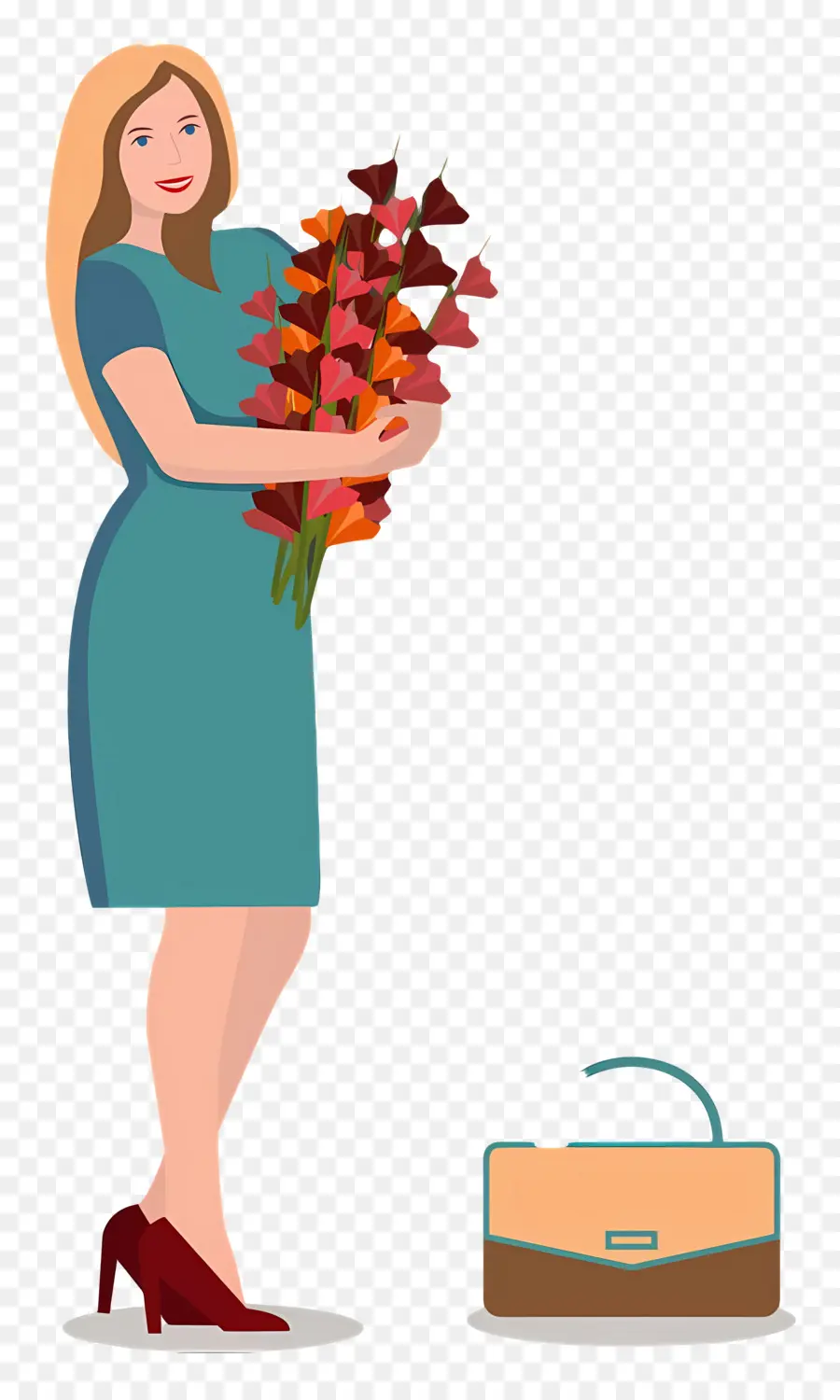 Journée Des Enseignants，Femme Avec Des Fleurs PNG