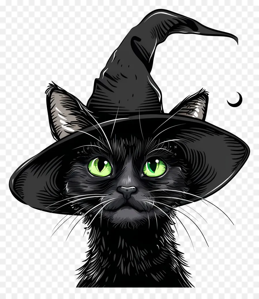 Chat D'halloween，Chat Noir Avec Chapeau De Sorcière PNG