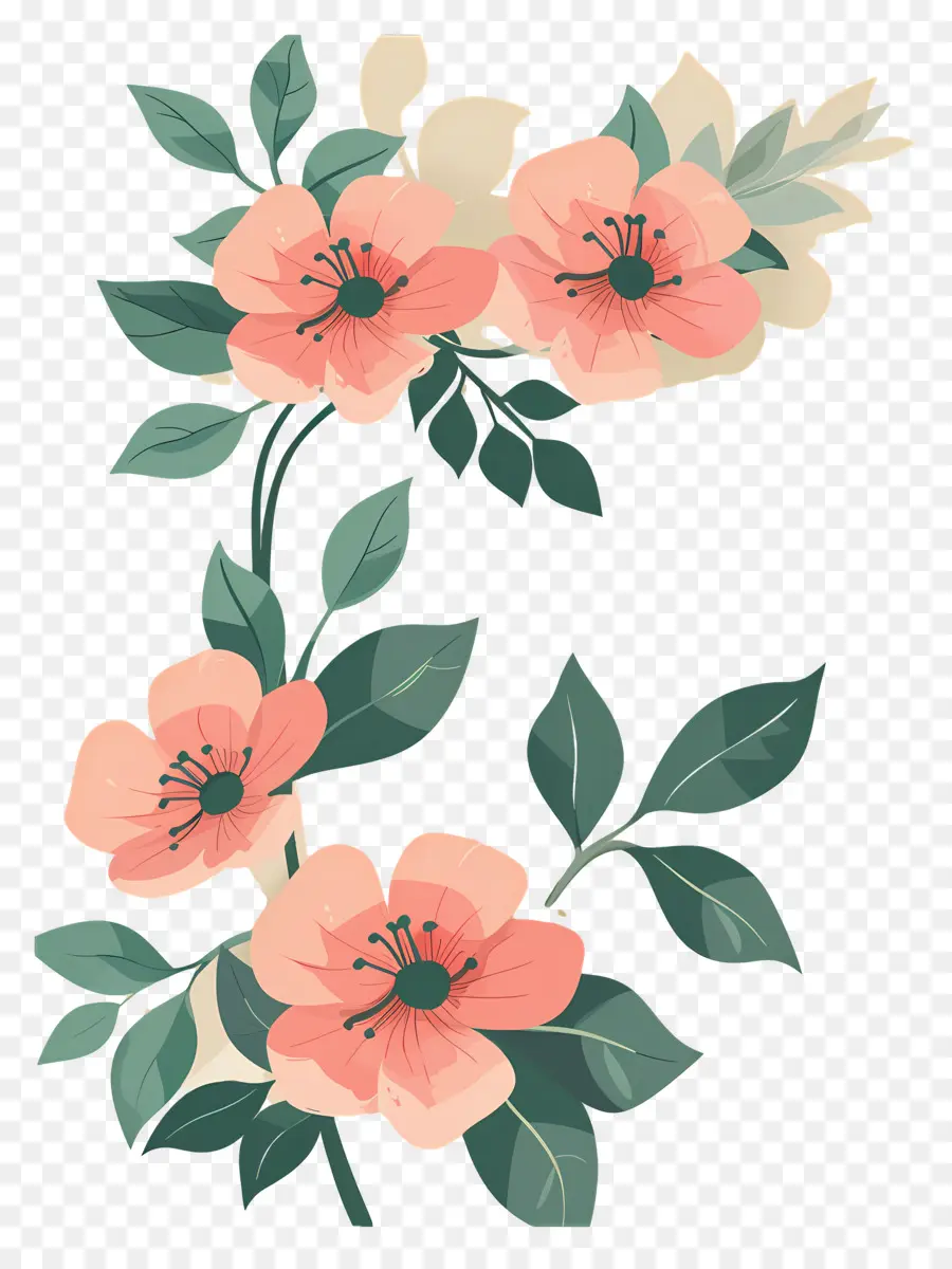 Fleurs Roses，Feuilles PNG