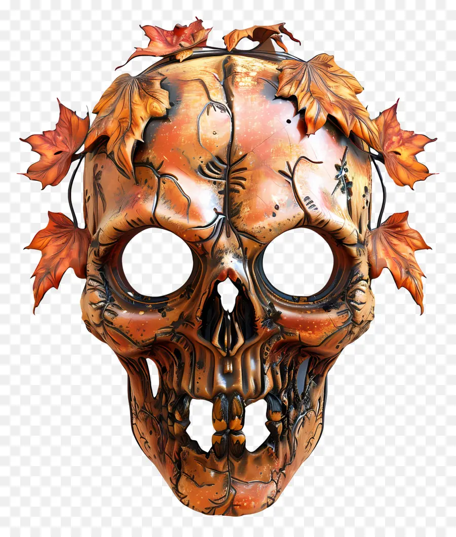 Masque D'halloween，Crâne Avec Des Feuilles PNG