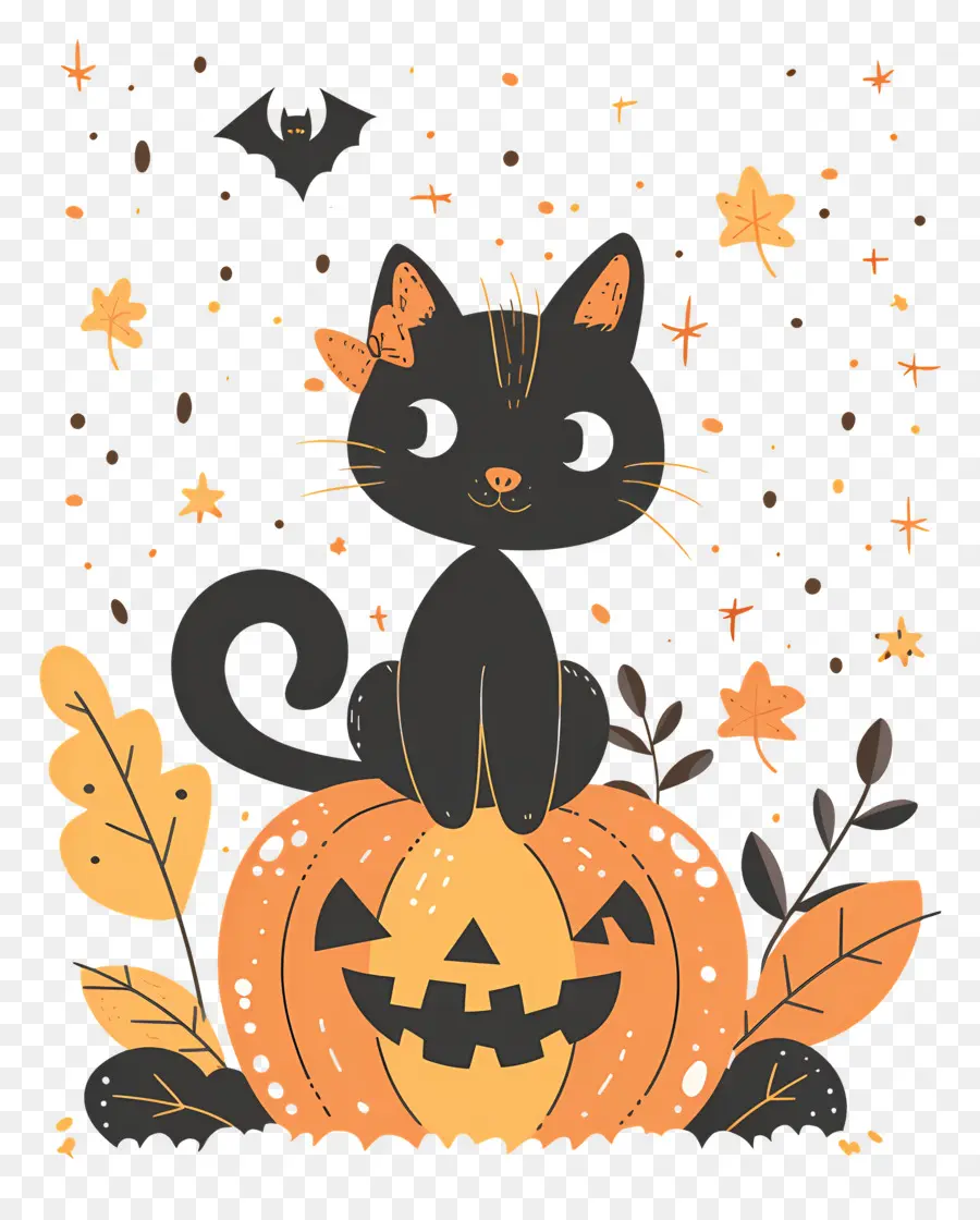 Chat D'halloween，Chat Noir Sur Citrouille PNG