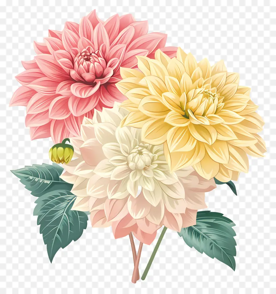 Fleur De Dahlia，Fleurs Roses Et Jaunes PNG