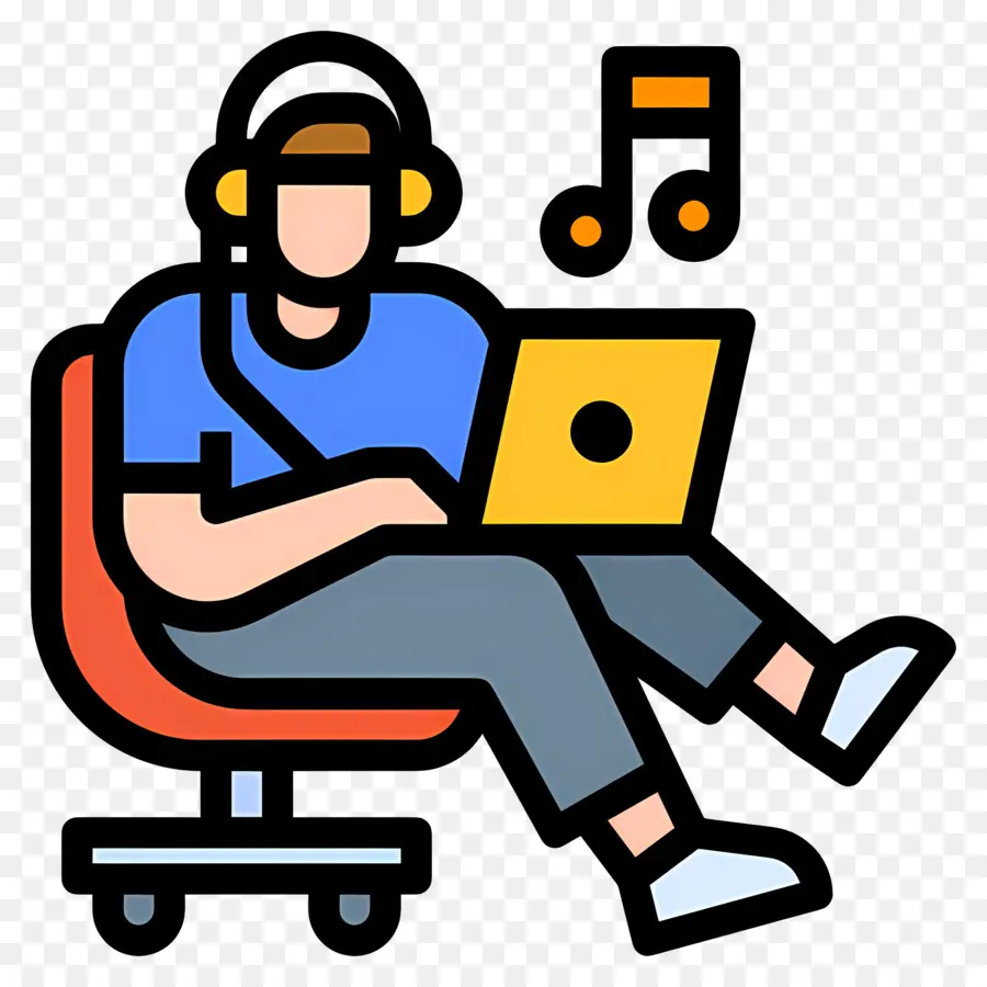 écouter De La Musique，Personne Avec Ordinateur Portable PNG