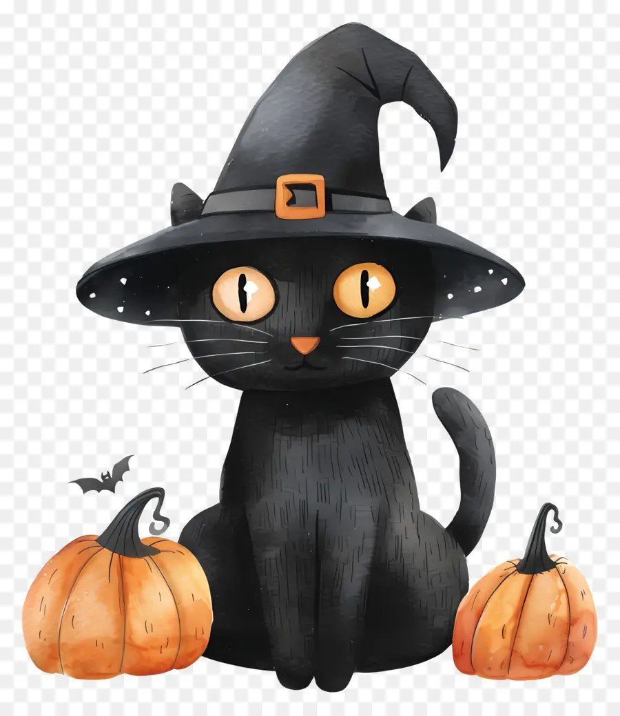 Chat D'halloween，Chat Noir Avec Des Citrouilles PNG