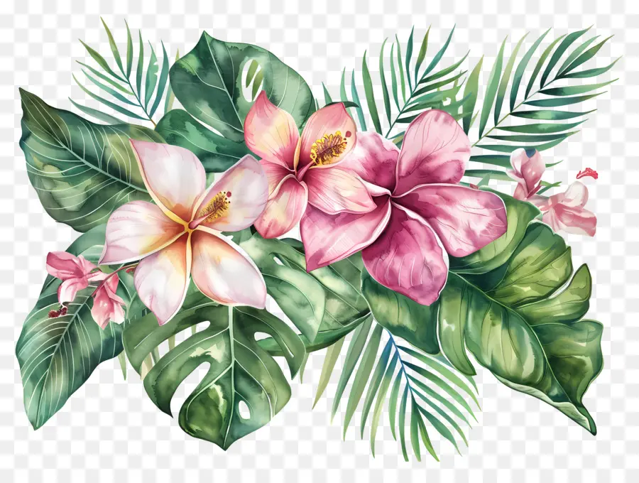 Fleurs Aquarelles，Fleurs D'hibiscus PNG