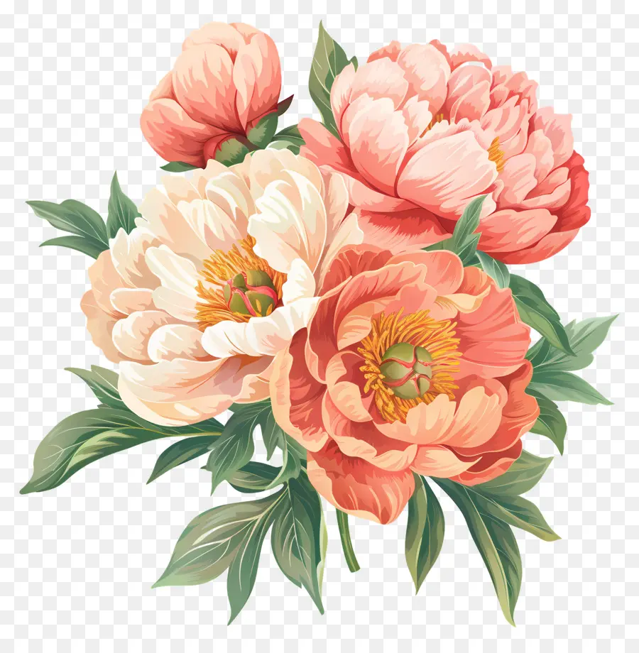 Bouquet De Pivoines，Fleurs Roses PNG