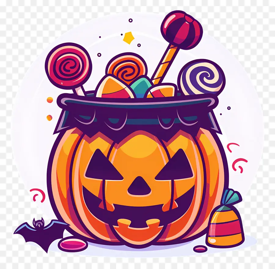 Seau à Bonbons D'halloween，Citrouille Avec Des Bonbons PNG