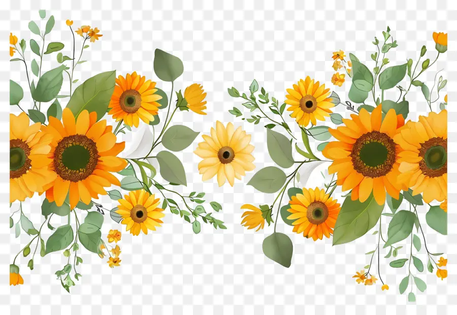 Bordure De Tournesols，Tournesols PNG