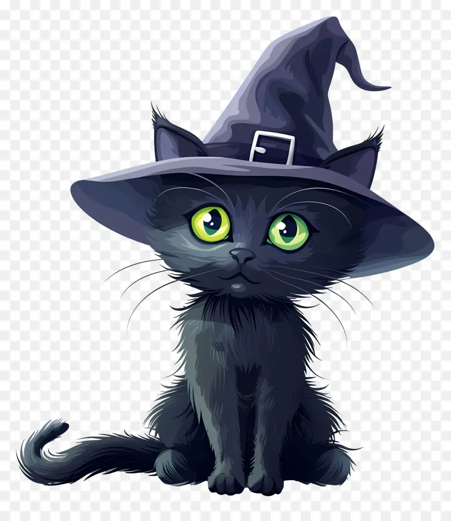 Chat D'halloween，Chat Noir Avec Chapeau De Sorcière PNG