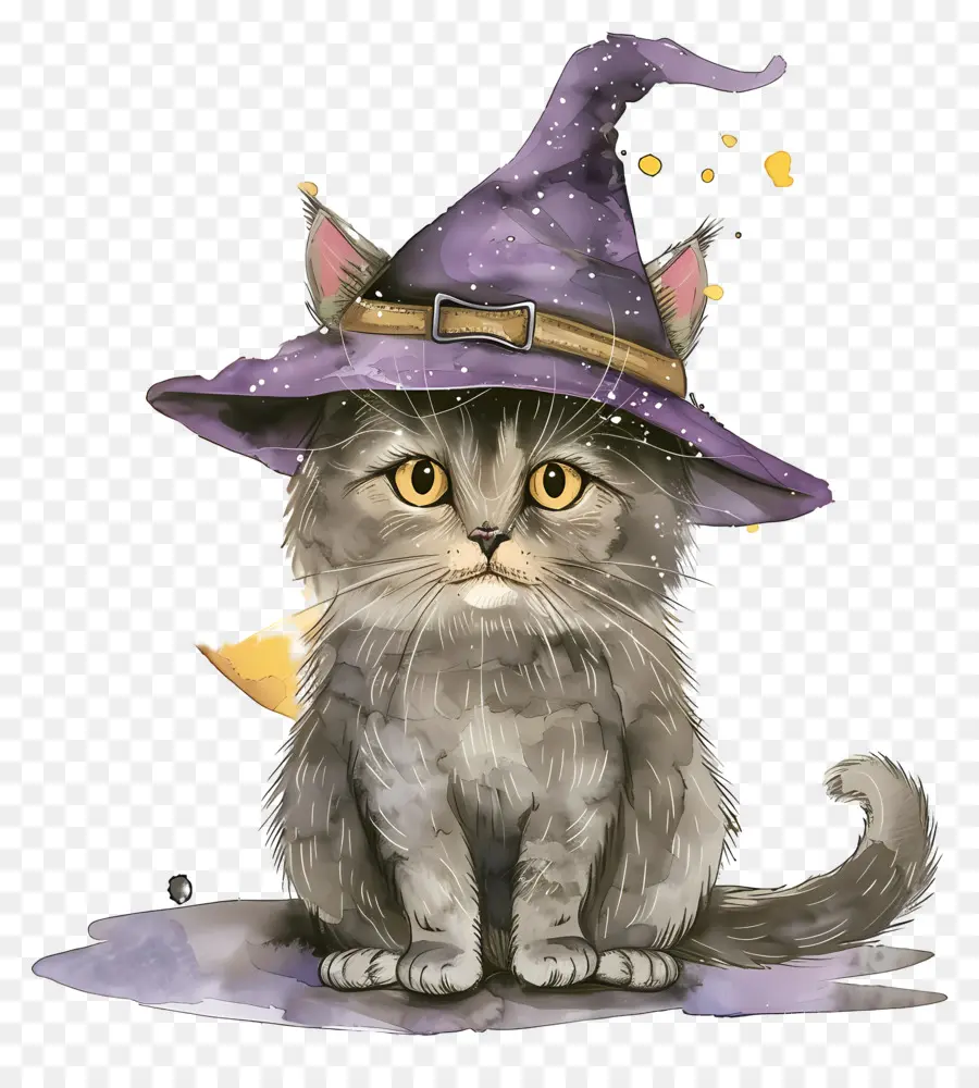 Chat D'halloween，Chat Noir Avec Chapeau De Sorcière PNG