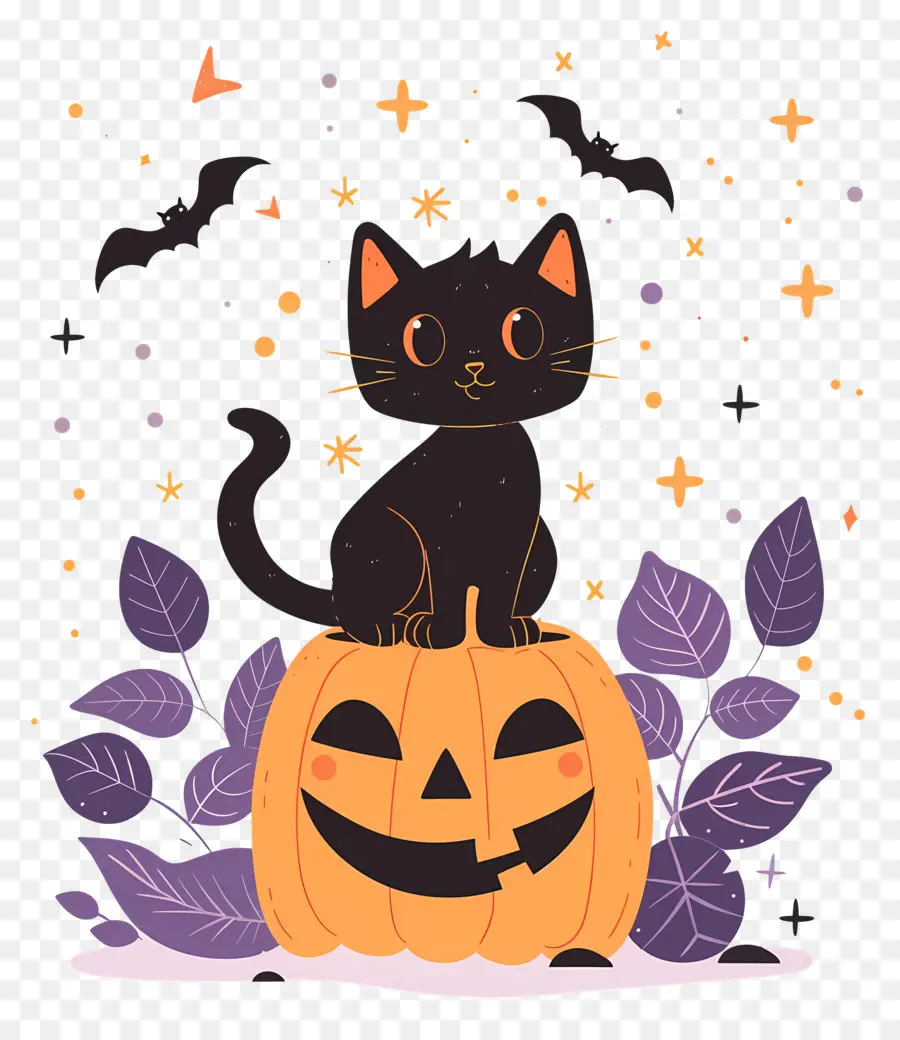 Chat D'halloween，Chat Noir Sur Citrouille PNG