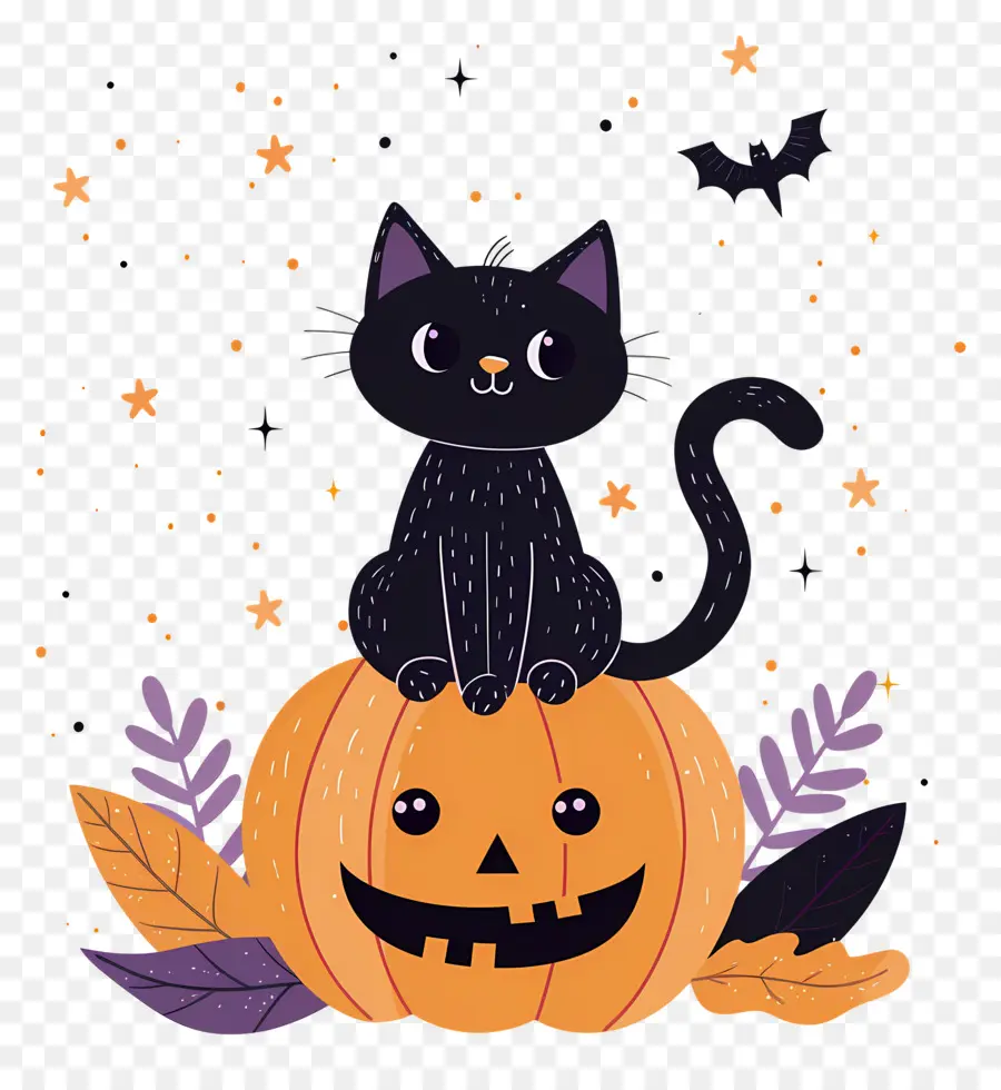 Chat D'halloween，Chat Noir Sur Citrouille PNG