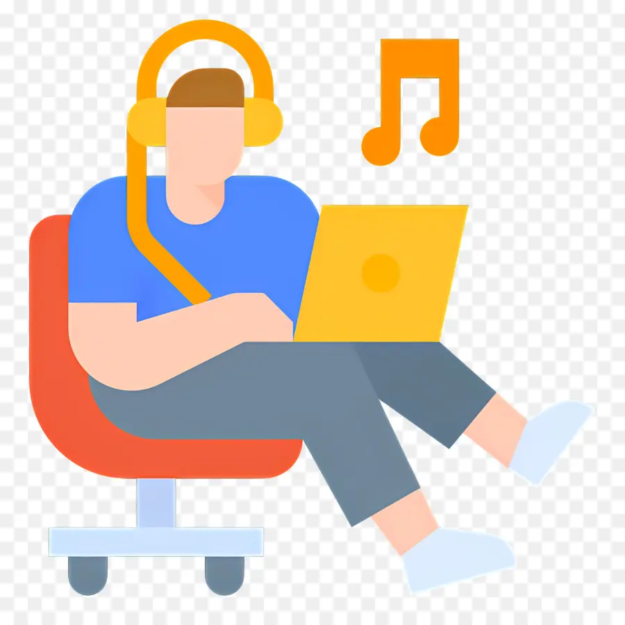 écouter De La Musique，Personne Avec Ordinateur Portable PNG