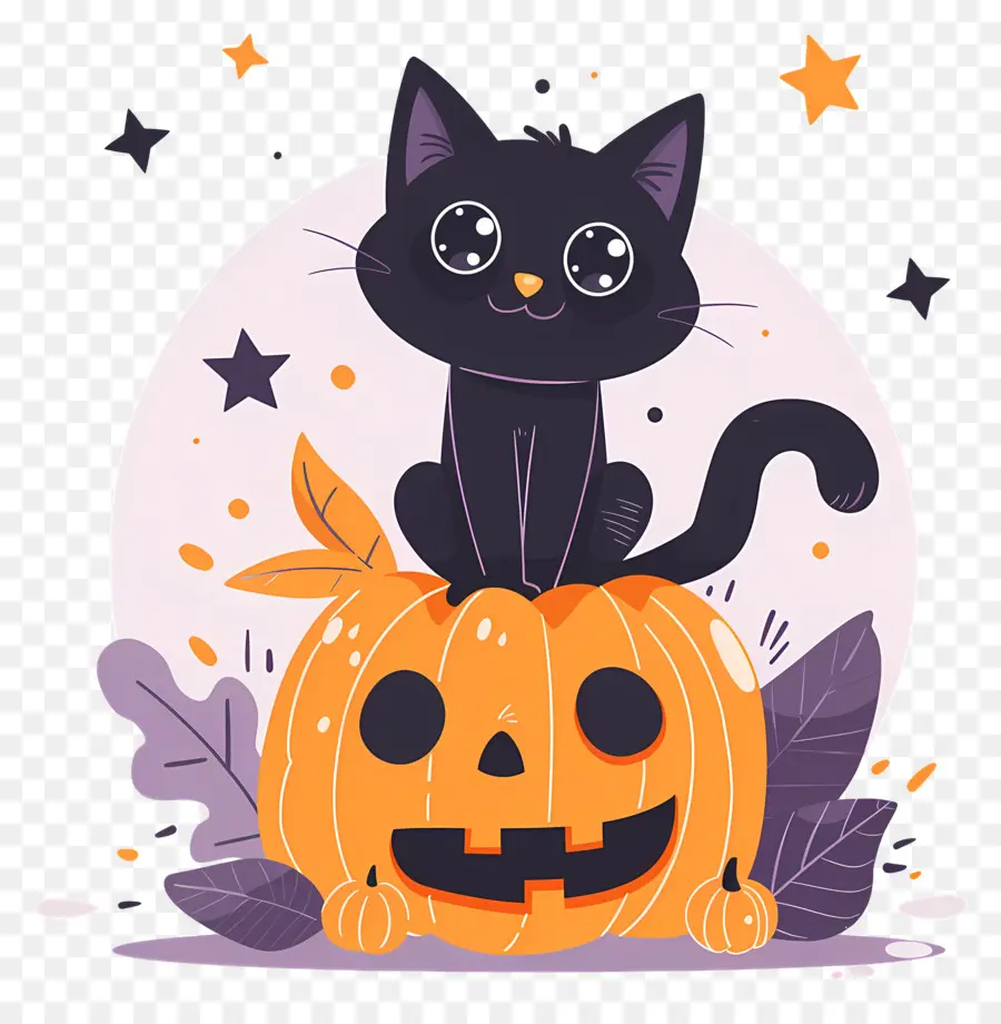 Chat D'halloween，Chat Noir Sur Citrouille PNG