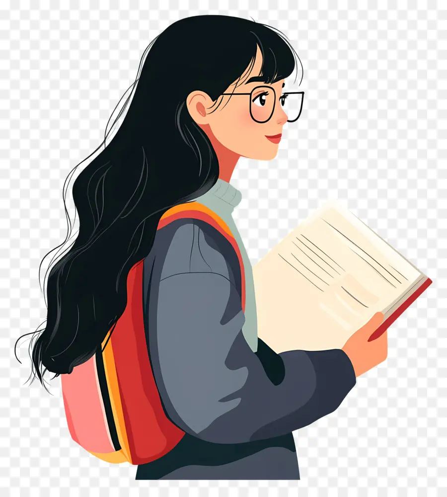 Fille étudiante，Fille Avec Livre PNG