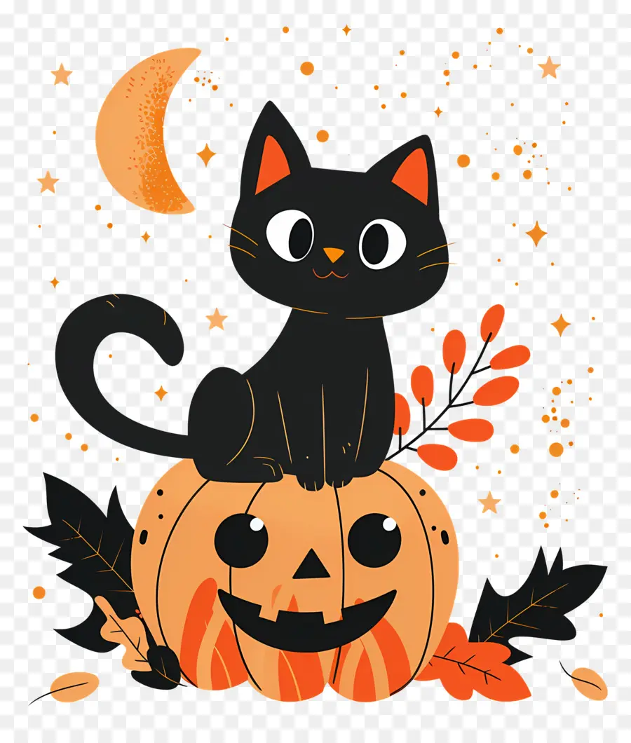 Chat D'halloween，Chat Noir Sur Citrouille PNG