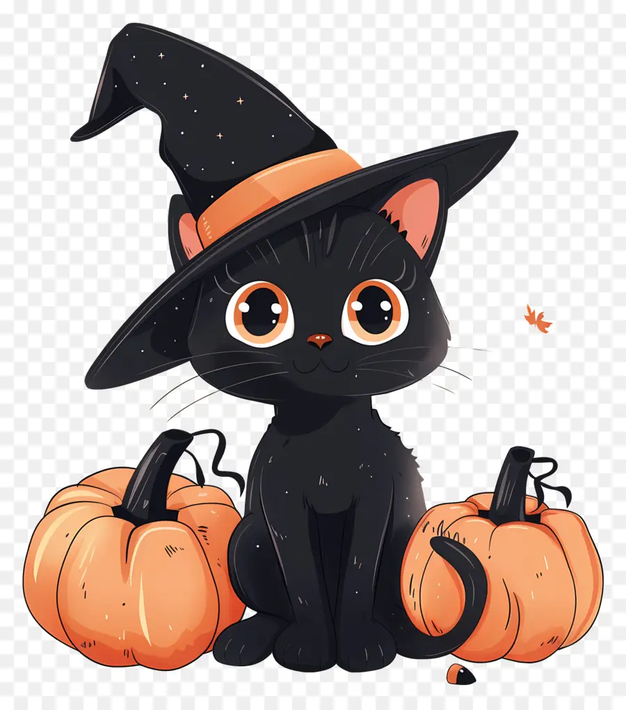 Chat D'halloween，Chat Noir Avec Des Citrouilles PNG