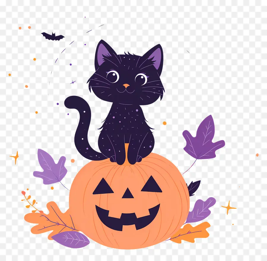 Chat D'halloween，Chat Noir Sur Citrouille PNG