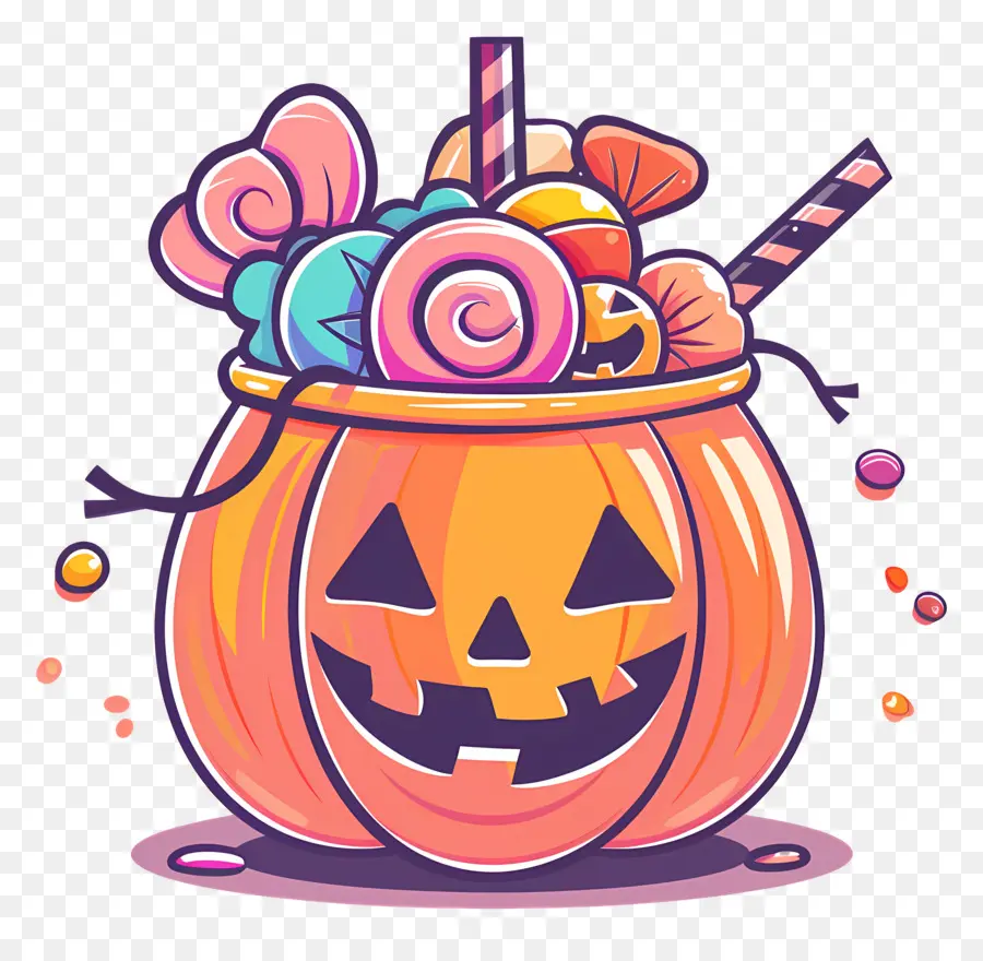 Seau à Bonbons D'halloween，Citrouille Avec Des Bonbons PNG