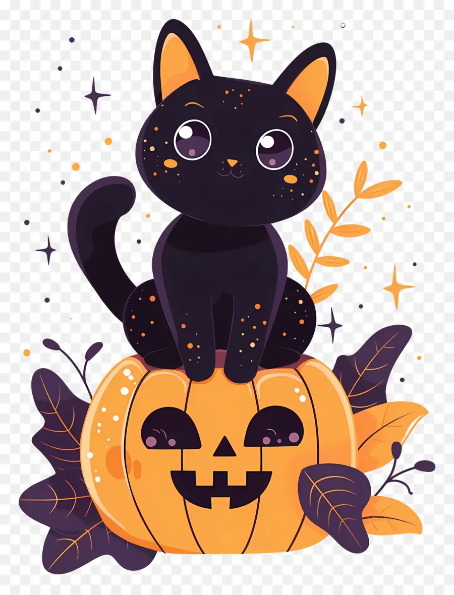 Chat D'halloween，Chat Noir Sur Citrouille PNG