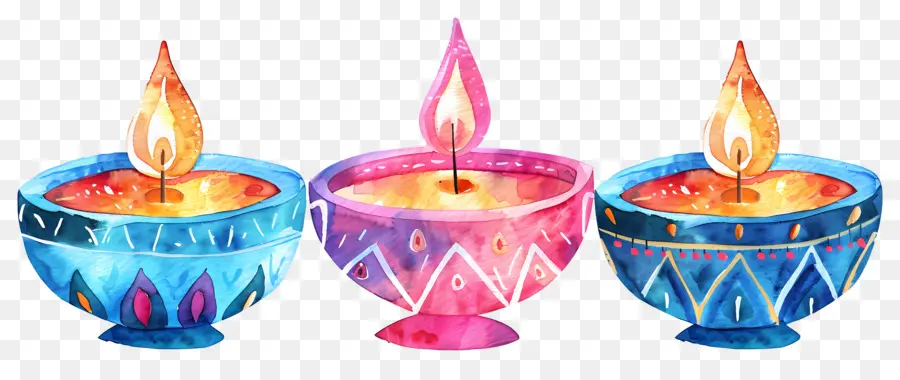 Diwali Diya，Lampes à Huile Colorées PNG