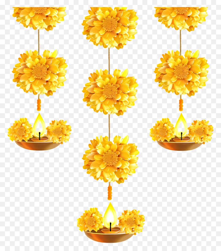 Guirlande De Soucis De Diwali，Guirlande De Fleurs Jaunes PNG