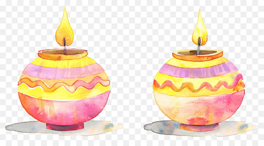 Diwali Diya，Lampes à Huile Rondes Colorées PNG