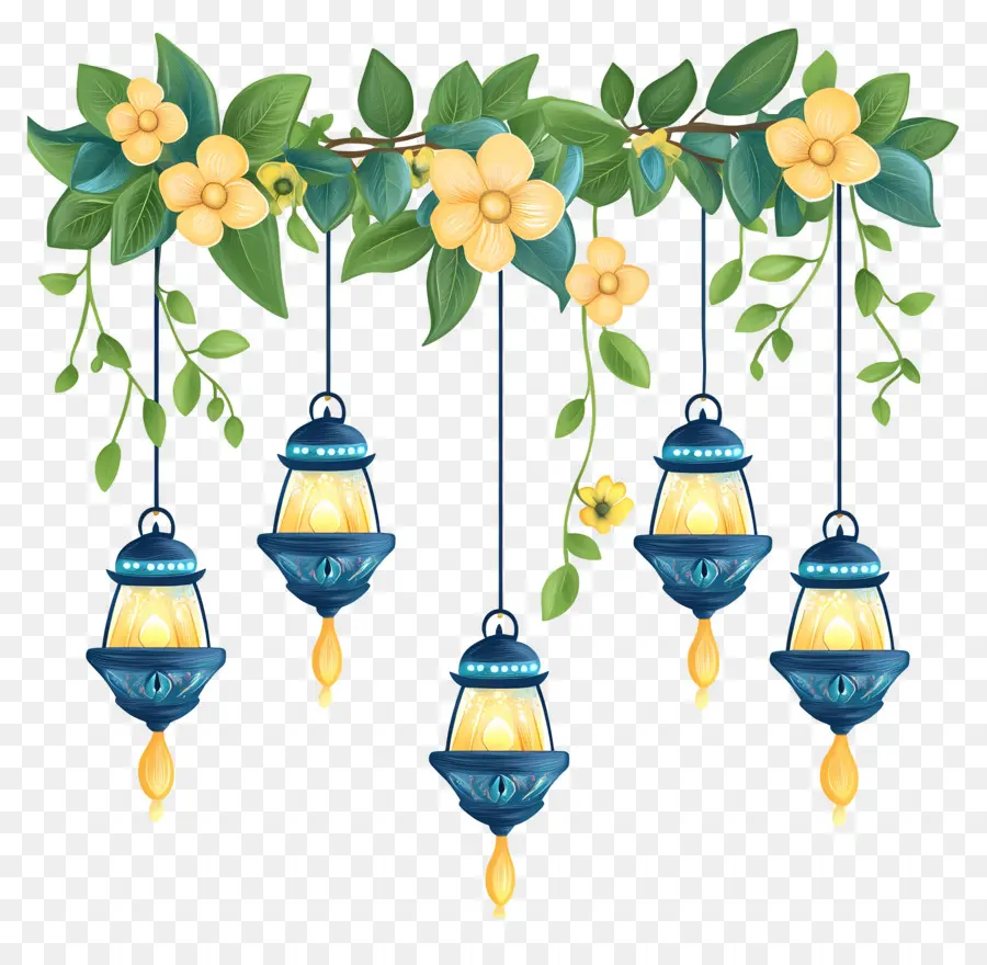 Guirlande De Soucis De Diwali，Lanternes Et Fleurs Suspendues PNG