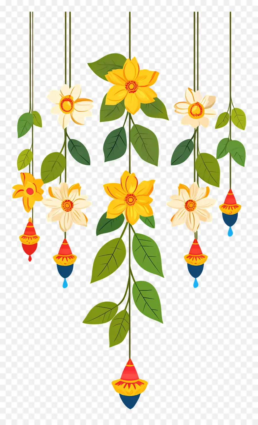 Guirlande De Soucis De Diwali，Fleurs Suspendues Et Lampes à Huile PNG