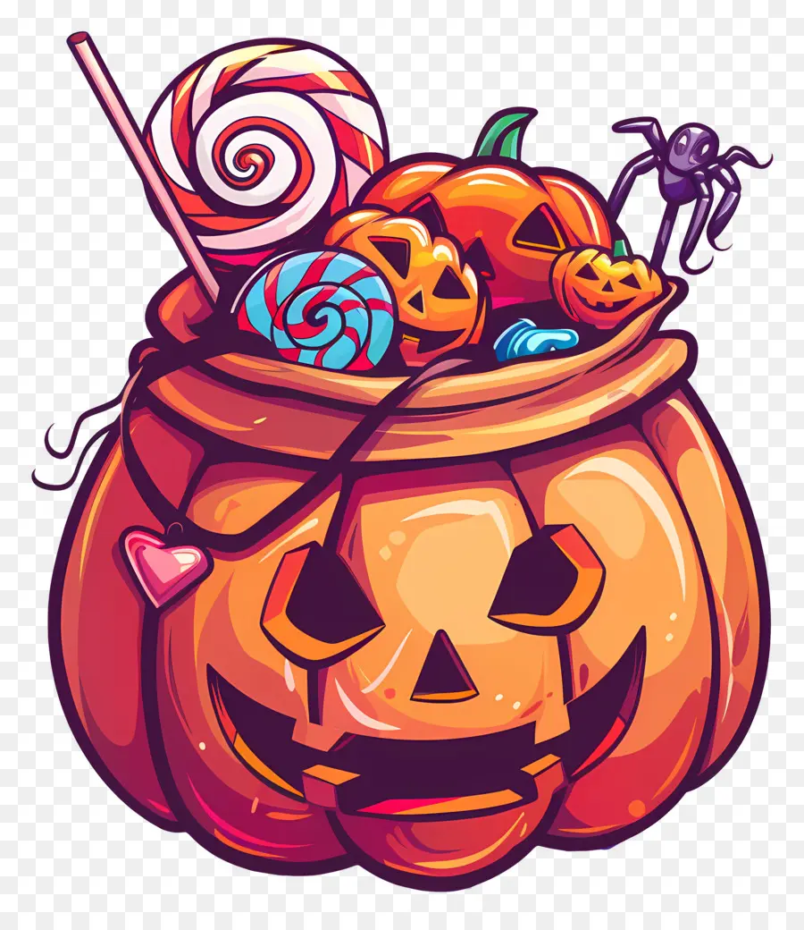 Seau à Bonbons D'halloween，Citrouille Avec Des Bonbons PNG