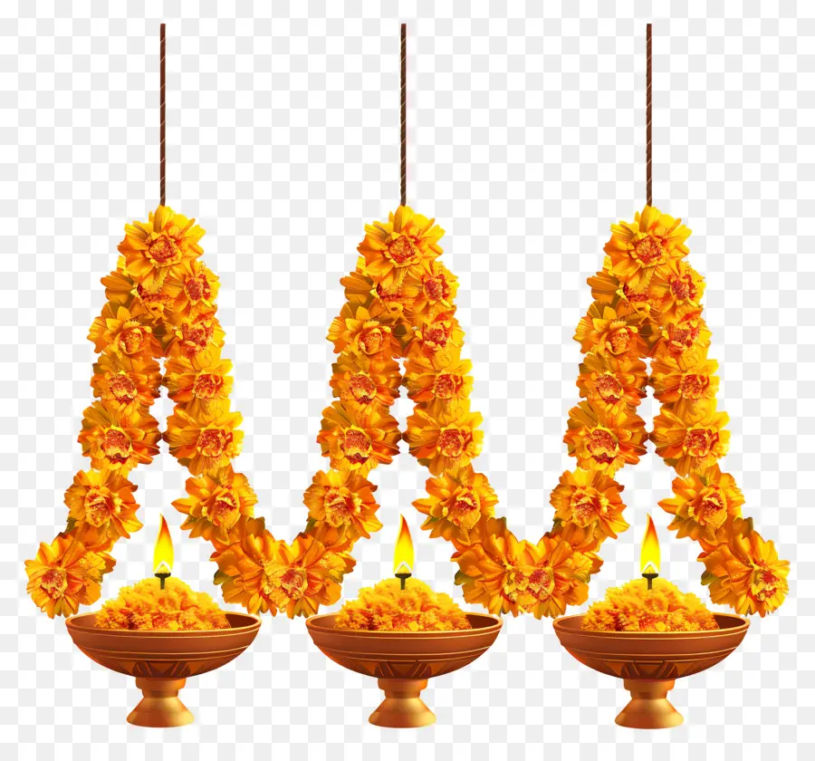 Guirlande De Soucis De Diwali，Guirlande De Fleurs Jaunes PNG